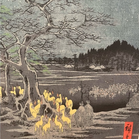 Fox Fire Japanese Print Framed Hiroshige 15x12 New Year’s Foxfires Ukiyoe Art - Picture 3 of 3